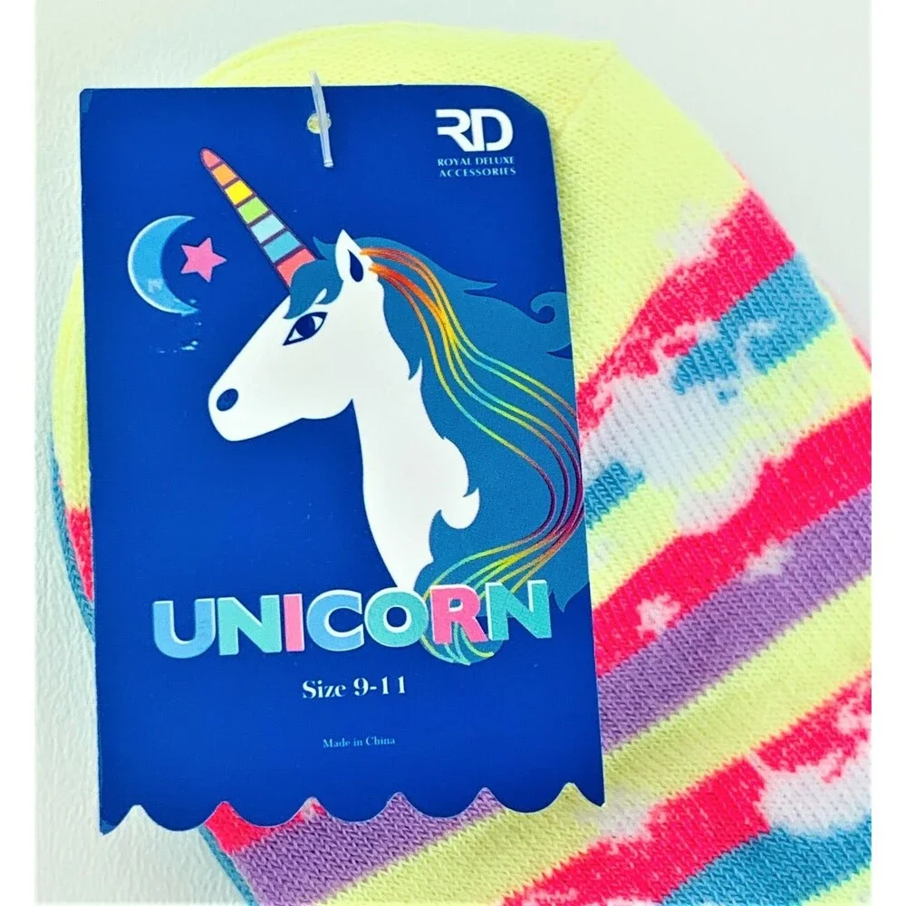 Women's Girls 3 Pk Unicorn Low Cut Socks Novelty Print Pink, Multi Blue Sz 9-11